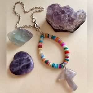 Brand New Handmade Handcrafted Car Rearview Mirror Charm Amethyst Mushroom